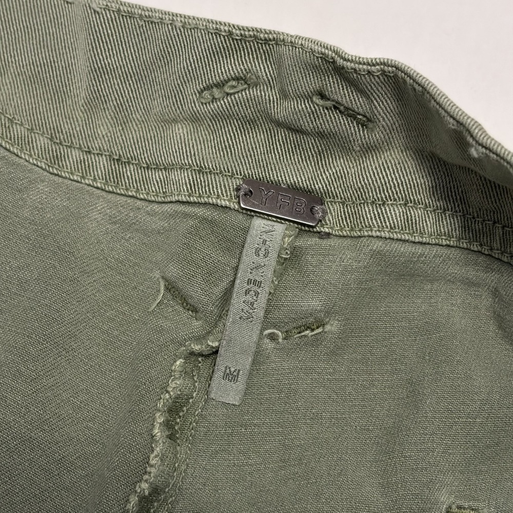 YFB Womens Y2K Olive Green Micro Mini Shorts M 29in Festival Boho Indie - Picture 3 of 10